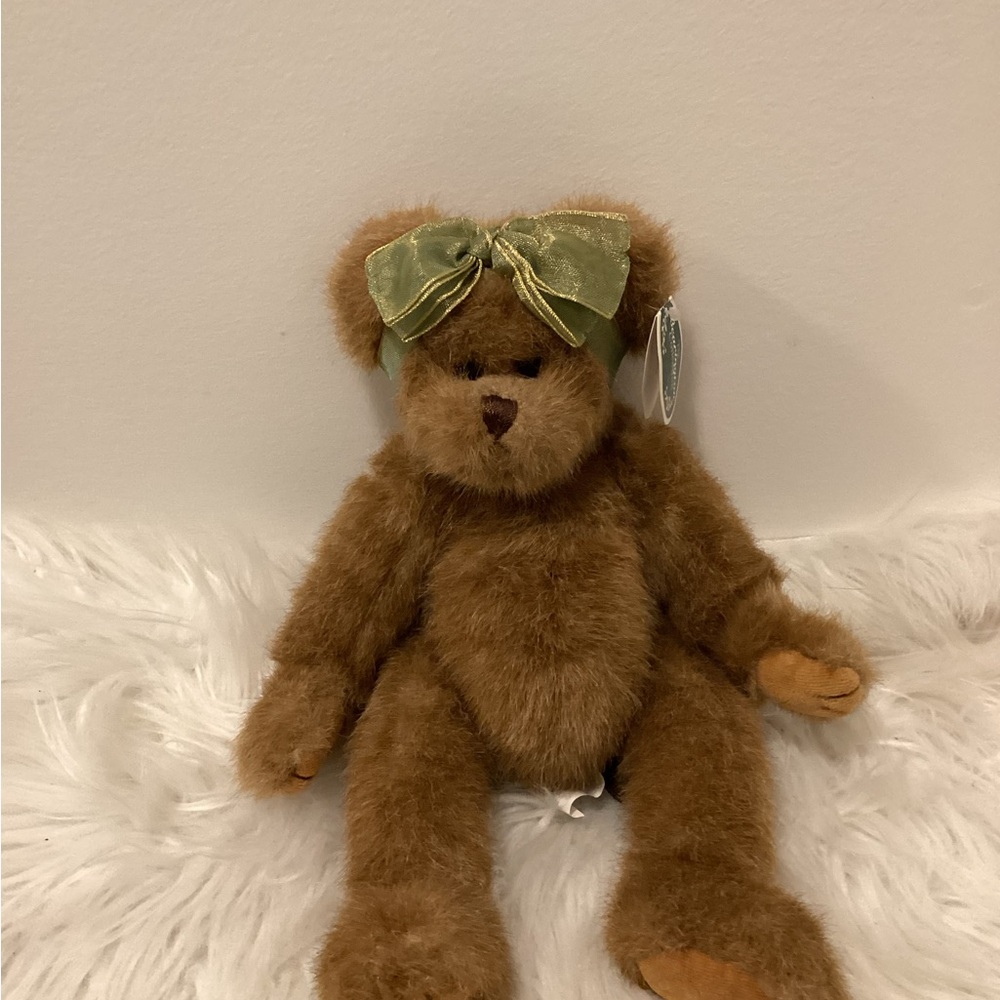 The Bearington collection Brown Teddy Bear with Green Bow